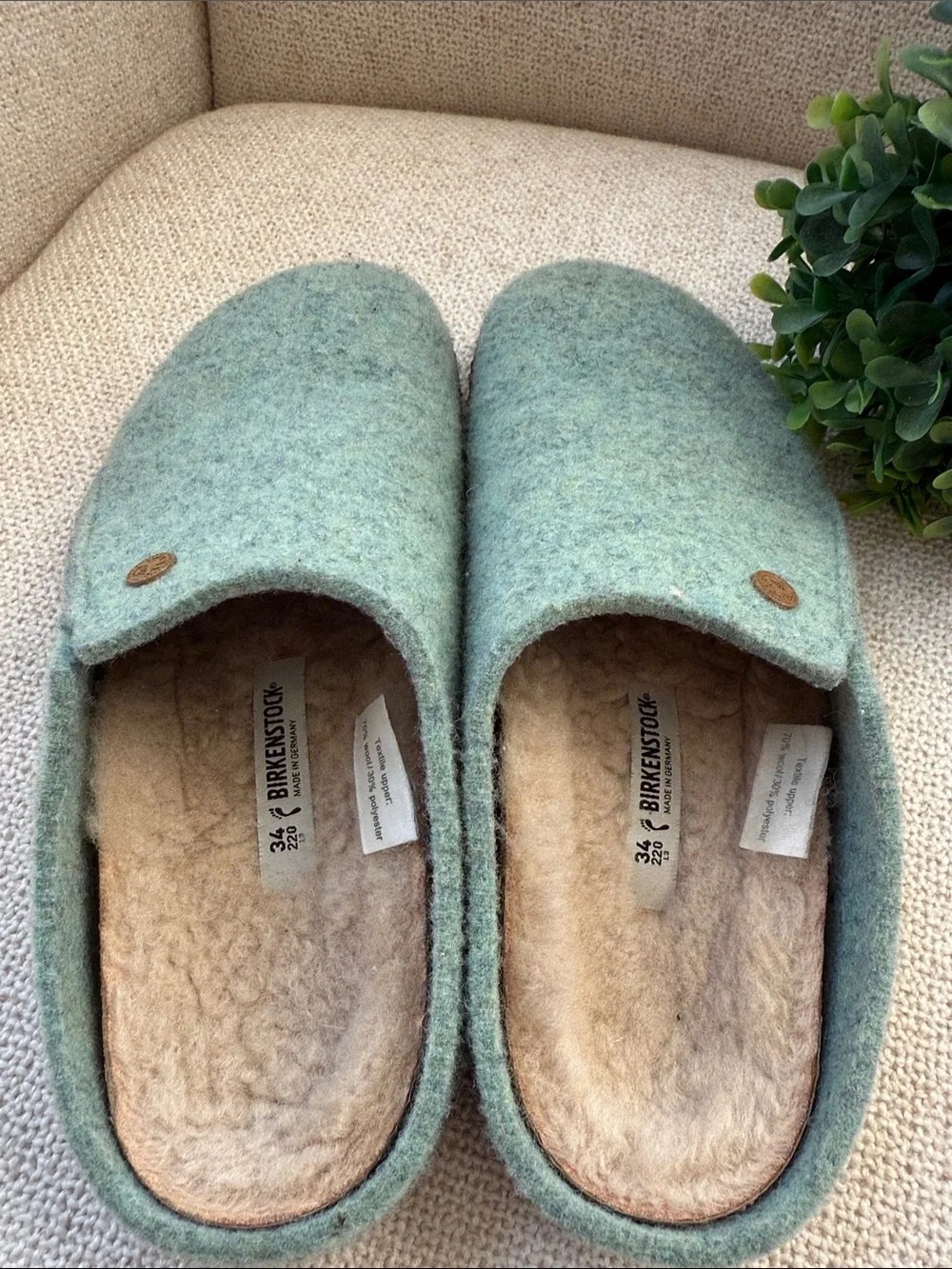 Birkenstock Green Felt Lined Slip-On Clogs kids size 34 (US 3-3.5)
